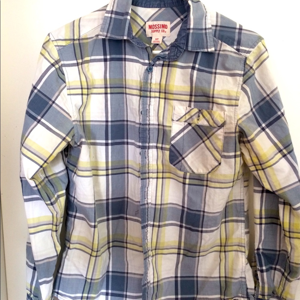White, Blue & Green Plaid Button-up